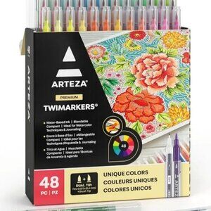 Arteza Dual brush pens, Art Markers with dual brush tip, 48 colors.